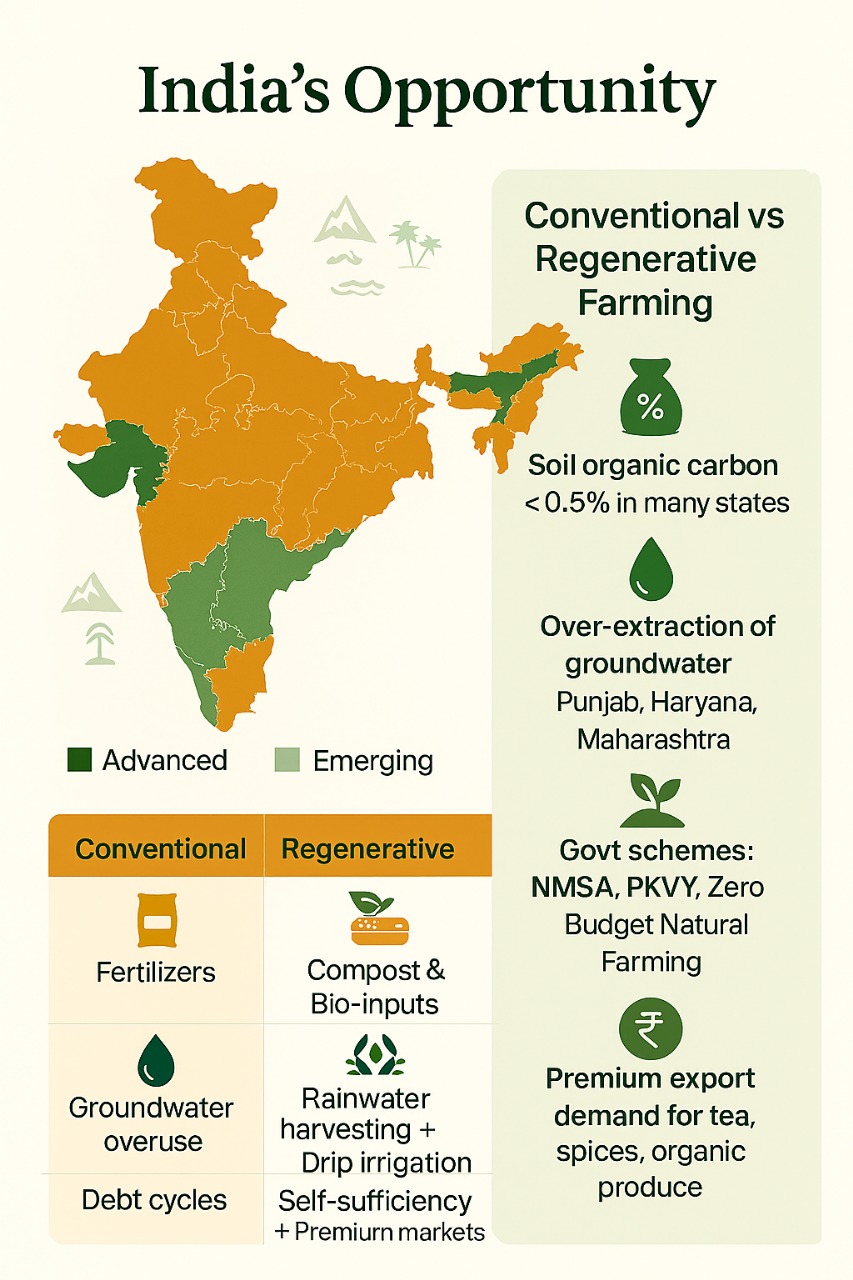 Lush green farm field with diverse crops growing in neat rows, sunlight filtering through